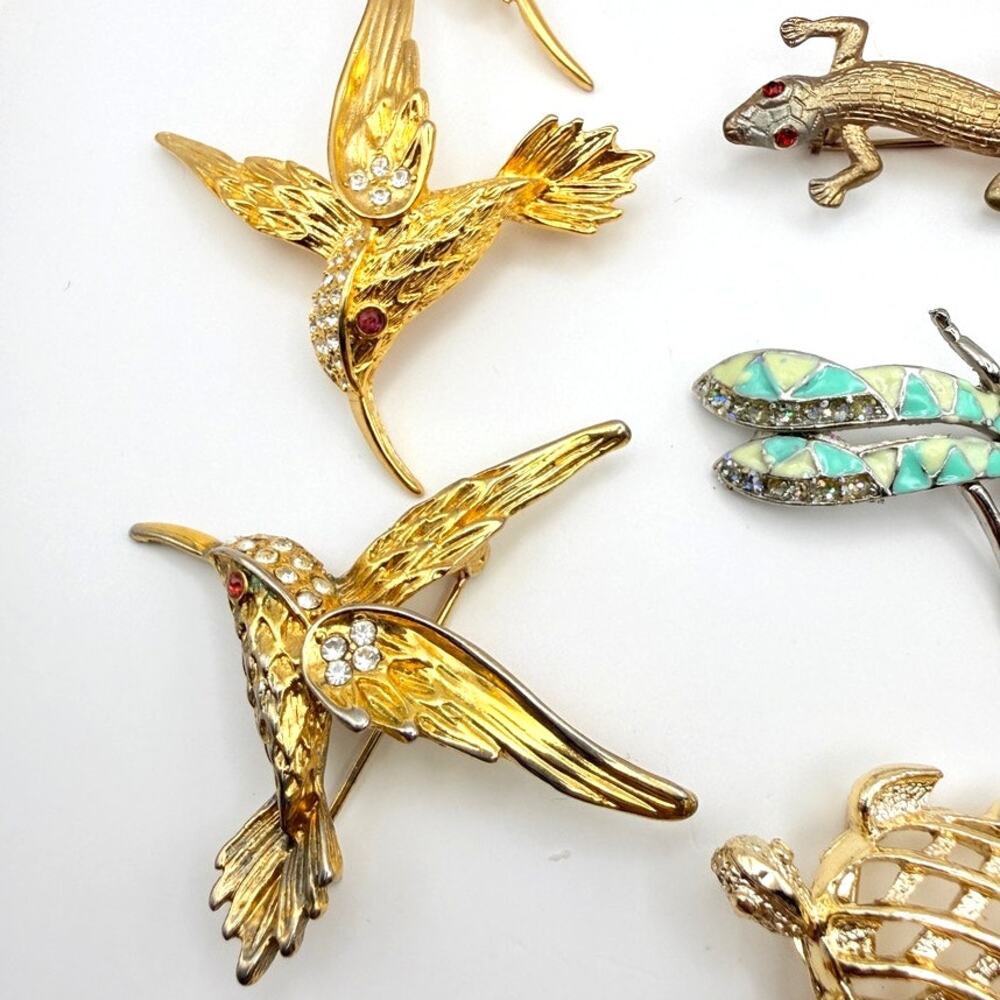 Huge Lot 21 Vtg Animal Insect Brooches Pins Gold Tone Rhinestone Enamel 3 Signed - Picture 7 of 15